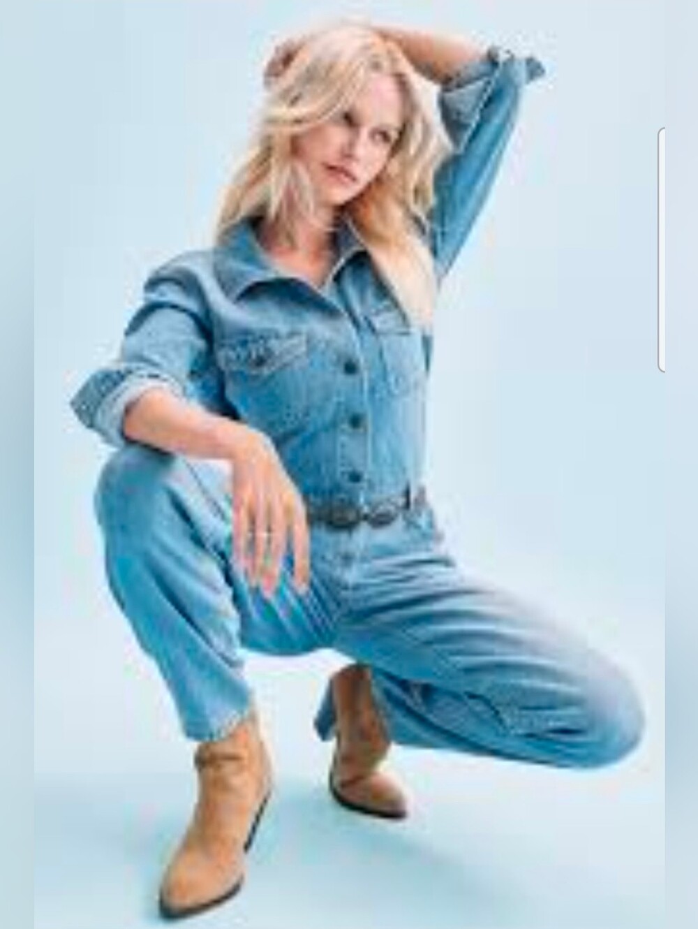 LOFT Denim Utility Jumpsuit Long Sleeve Wide Leg Boiler Suit